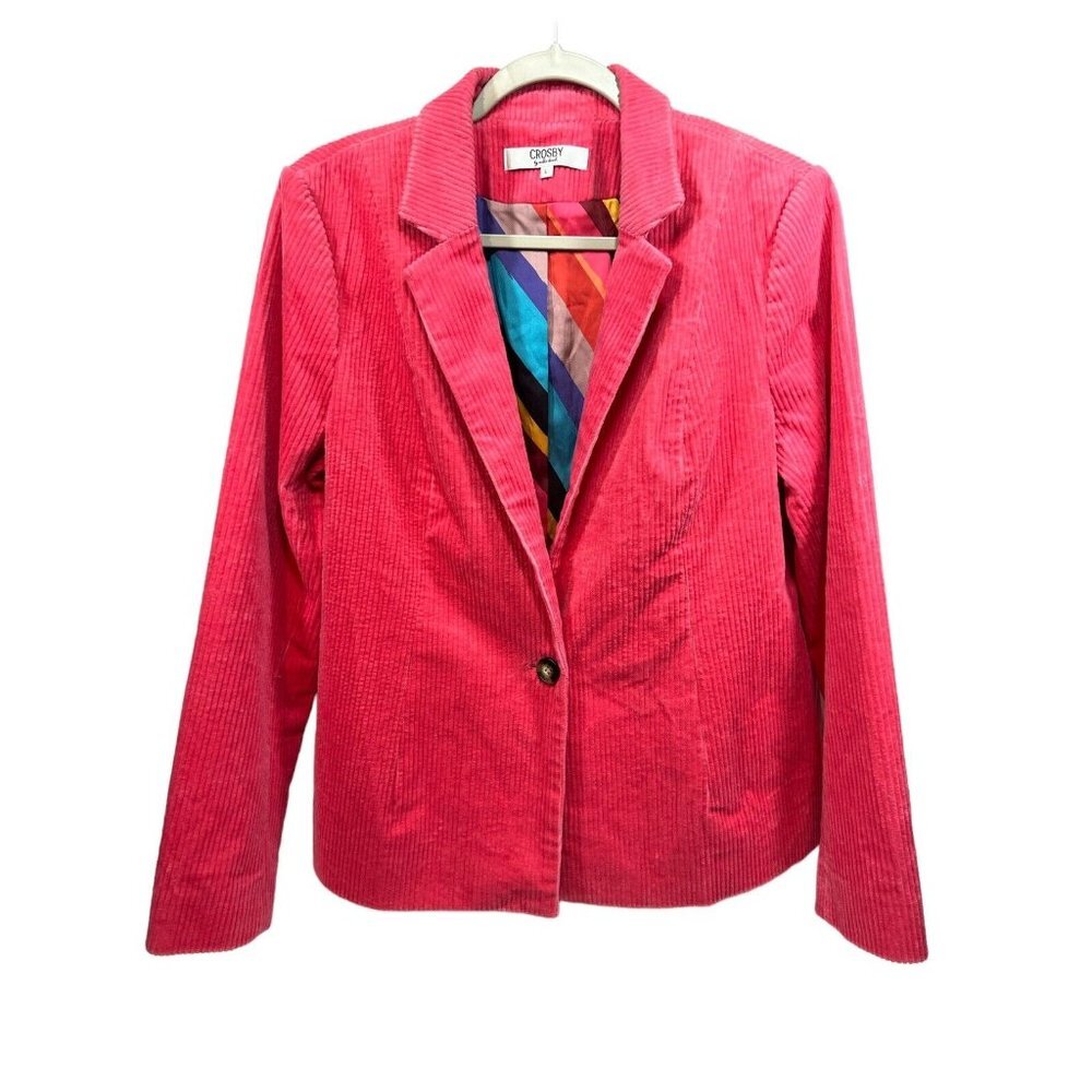 Crosby by Mollie Burch Hot Pink Corduroy Wide Wale Blazer Large Preppy Colorful